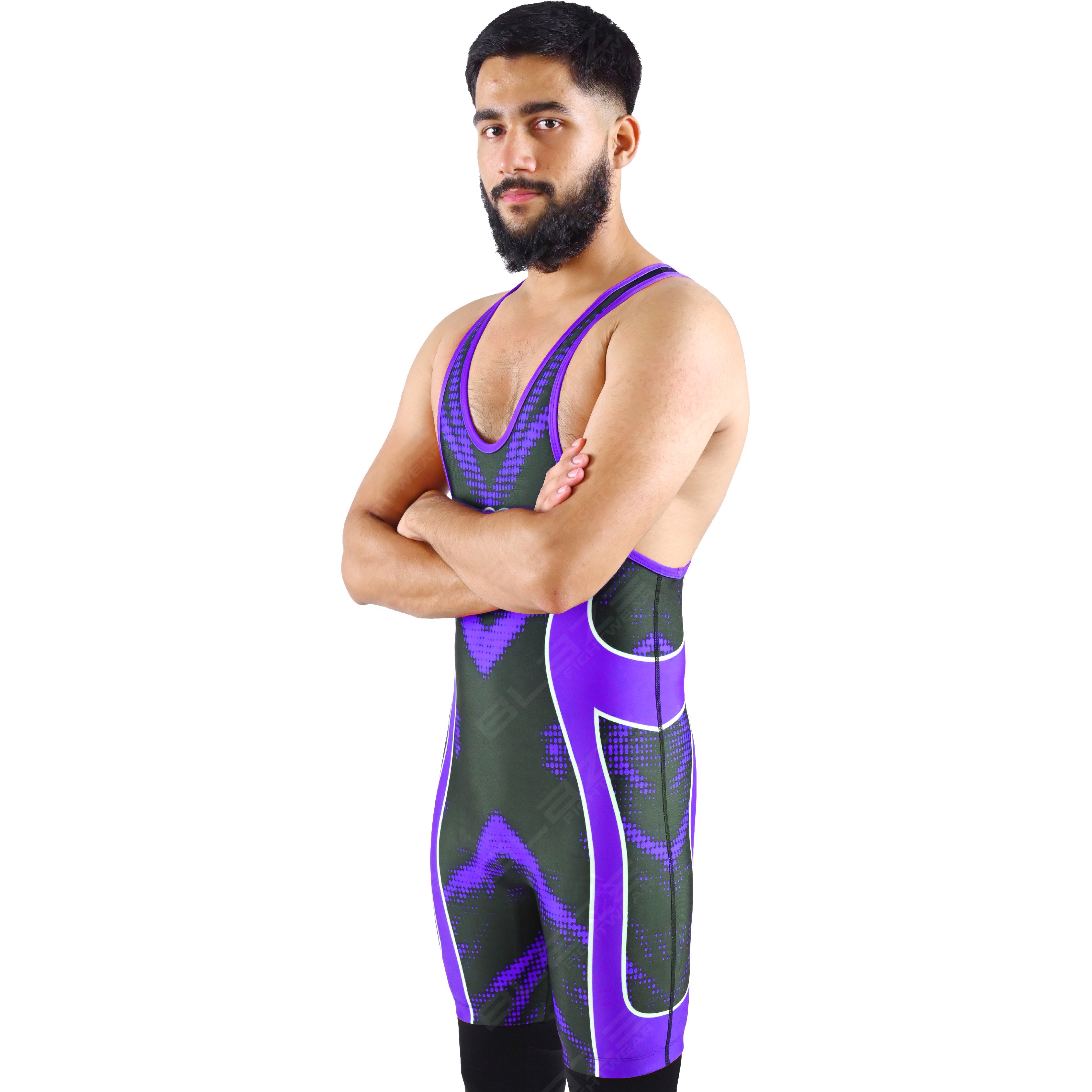  OEM men's high-elastic powerlifting singlet, one-piece garment with a chic knitted pattern. - view 4