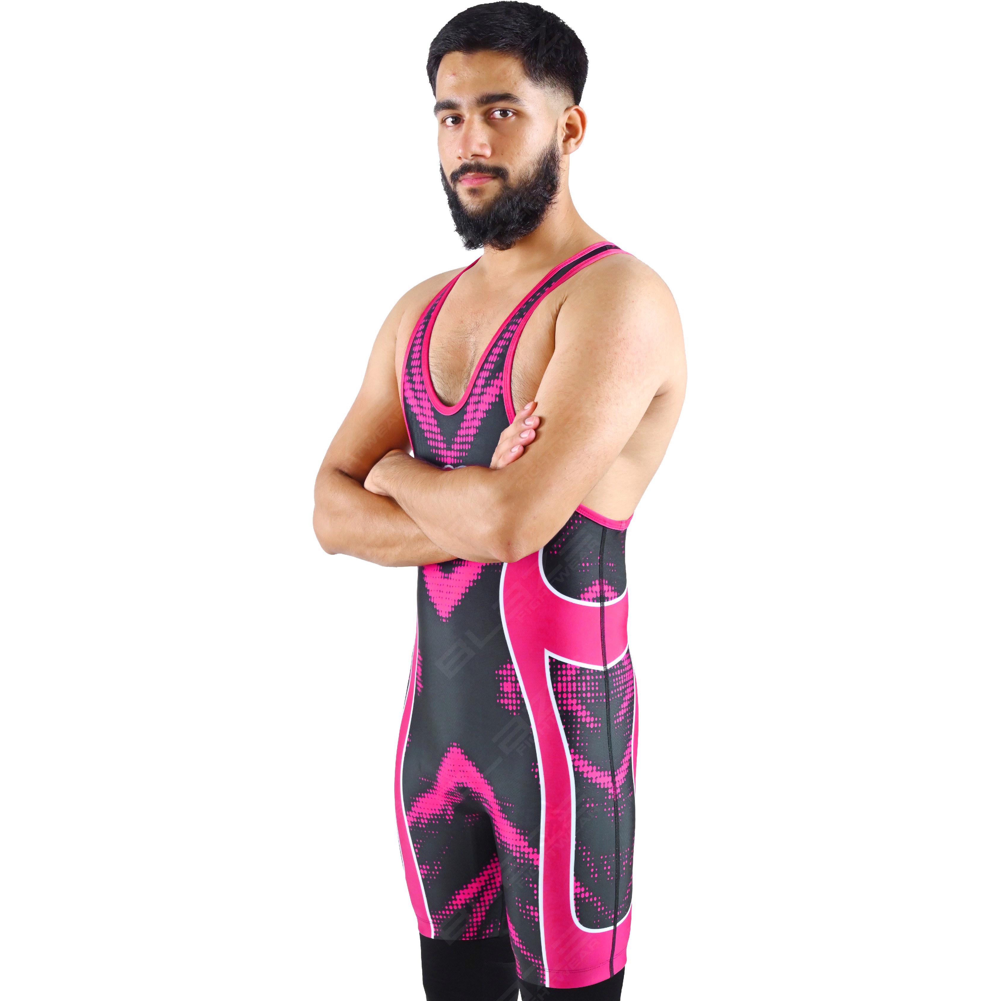 OEM men's high-stretch powerlifting singlet, one-piece attire featuring a trendy knitted design. - view 2