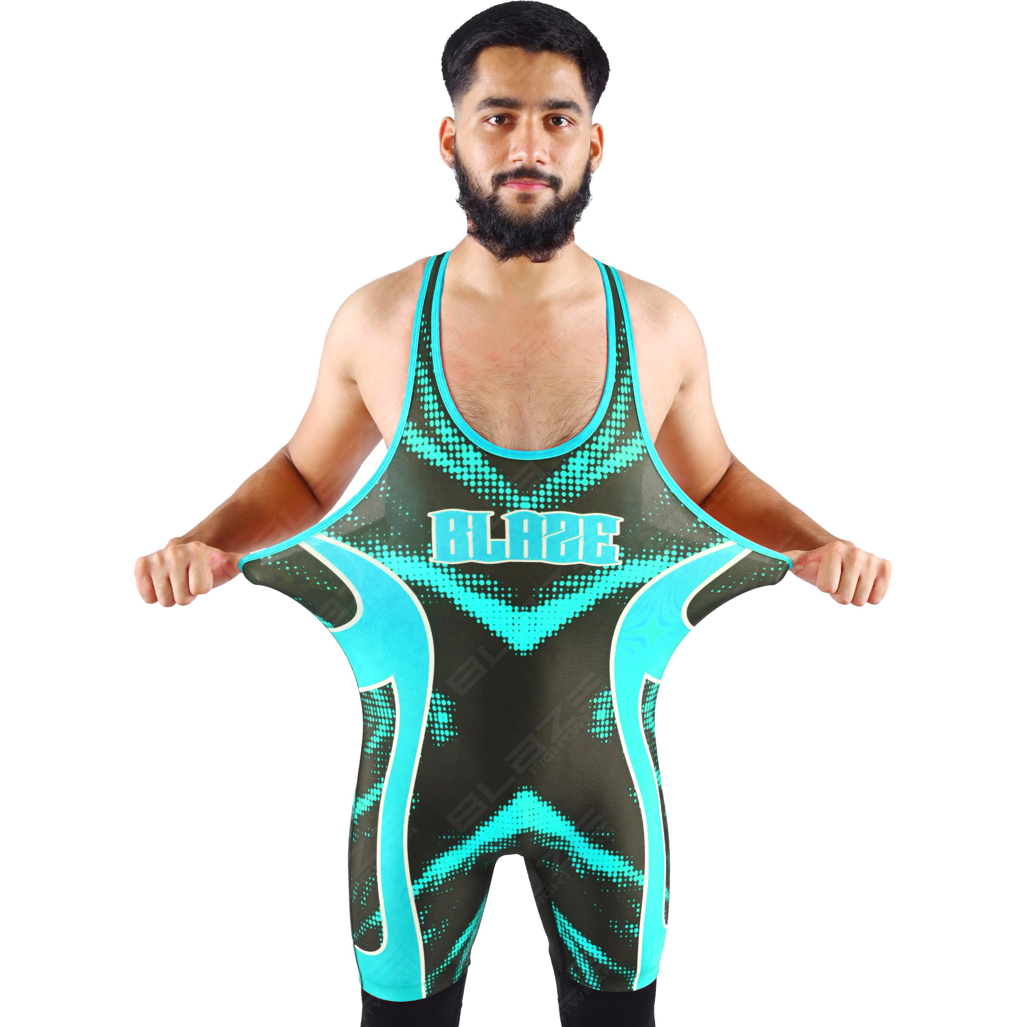 OEM men's high-stretch powerlifting singlet, one-piece wear with a stylish knitted texture. - view 3