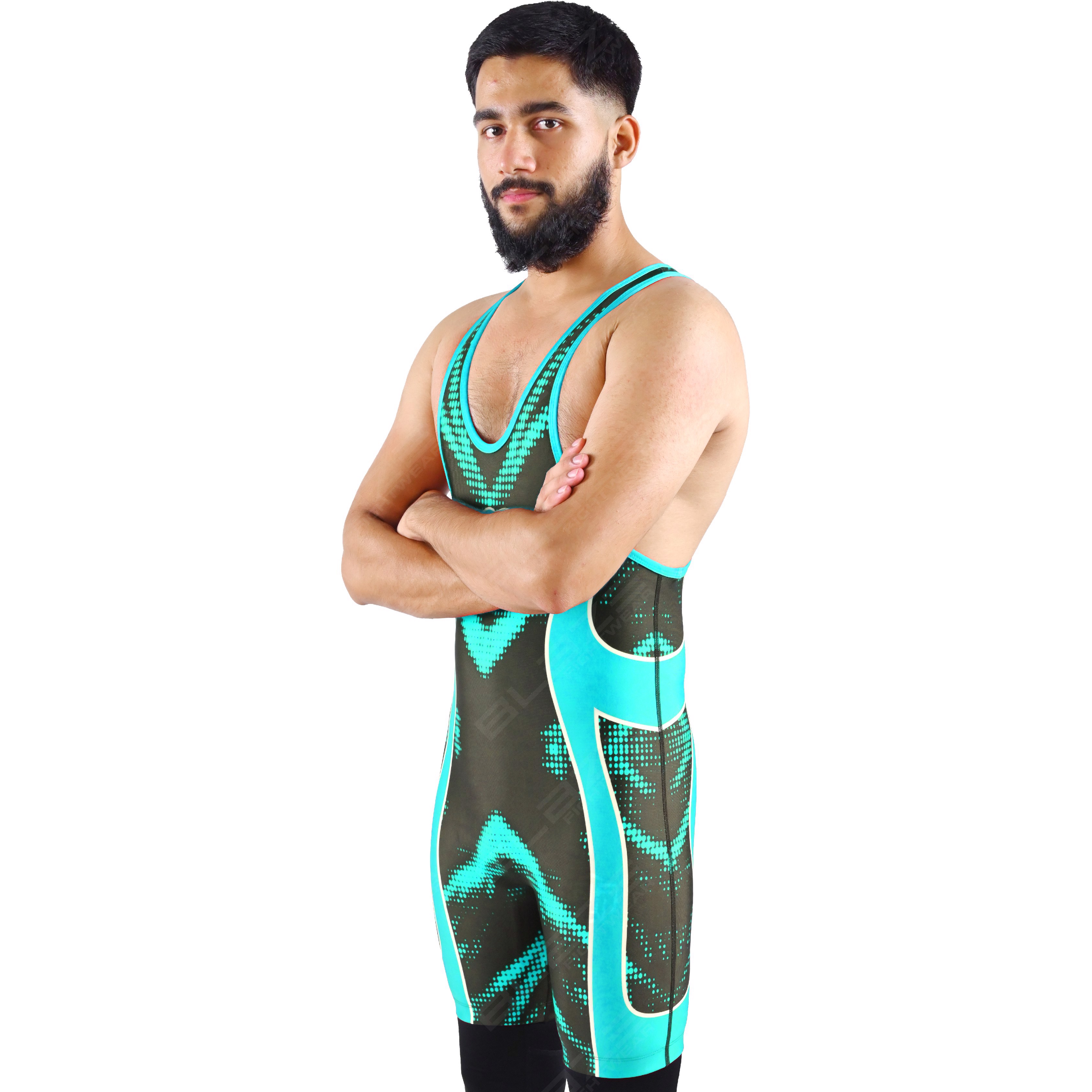 OEM men's high-stretch powerlifting singlet, one-piece wear with a stylish knitted texture. - view 4