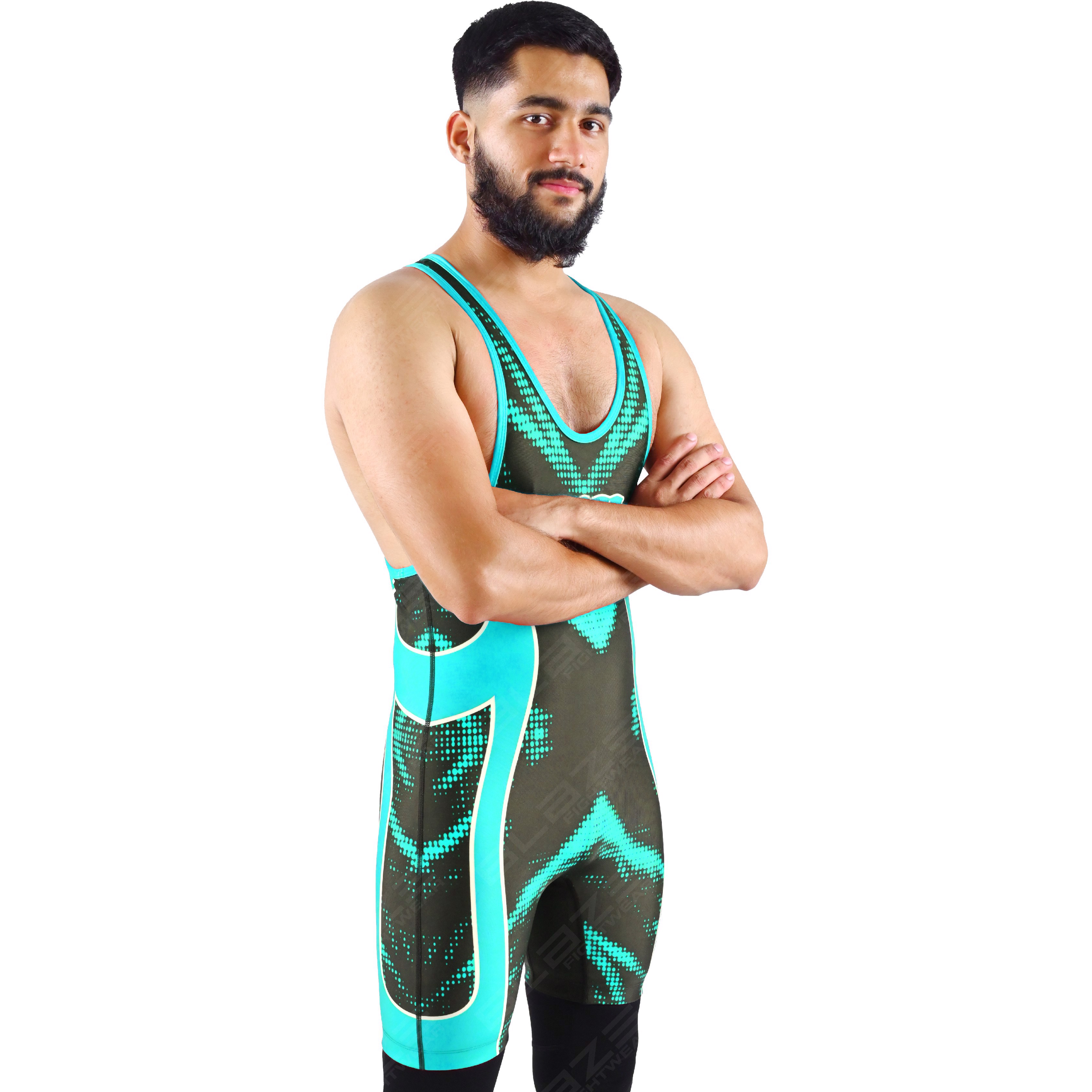 OEM men's high-stretch powerlifting singlet, one-piece wear with a stylish knitted texture. - view 7