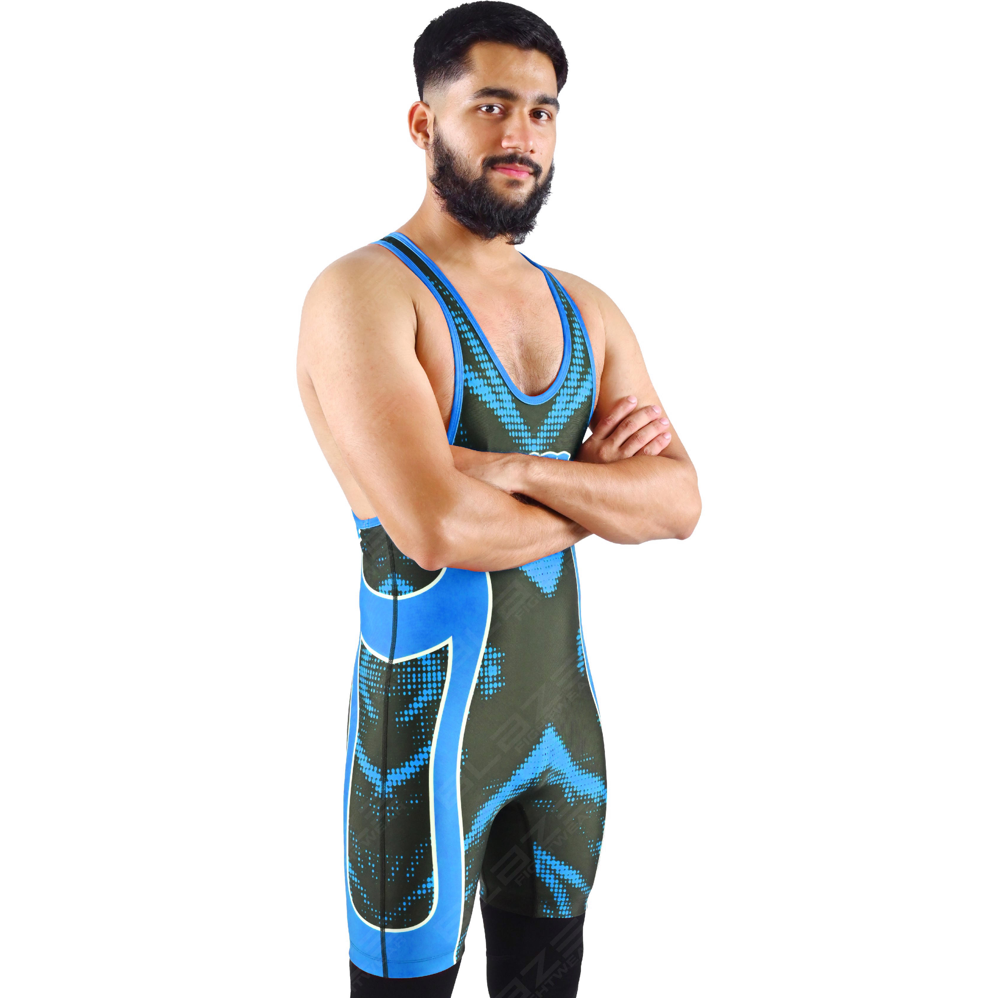 OEM men's high-elastic powerlifting singlet, one-piece style with an elegant knitted texture. - view 2