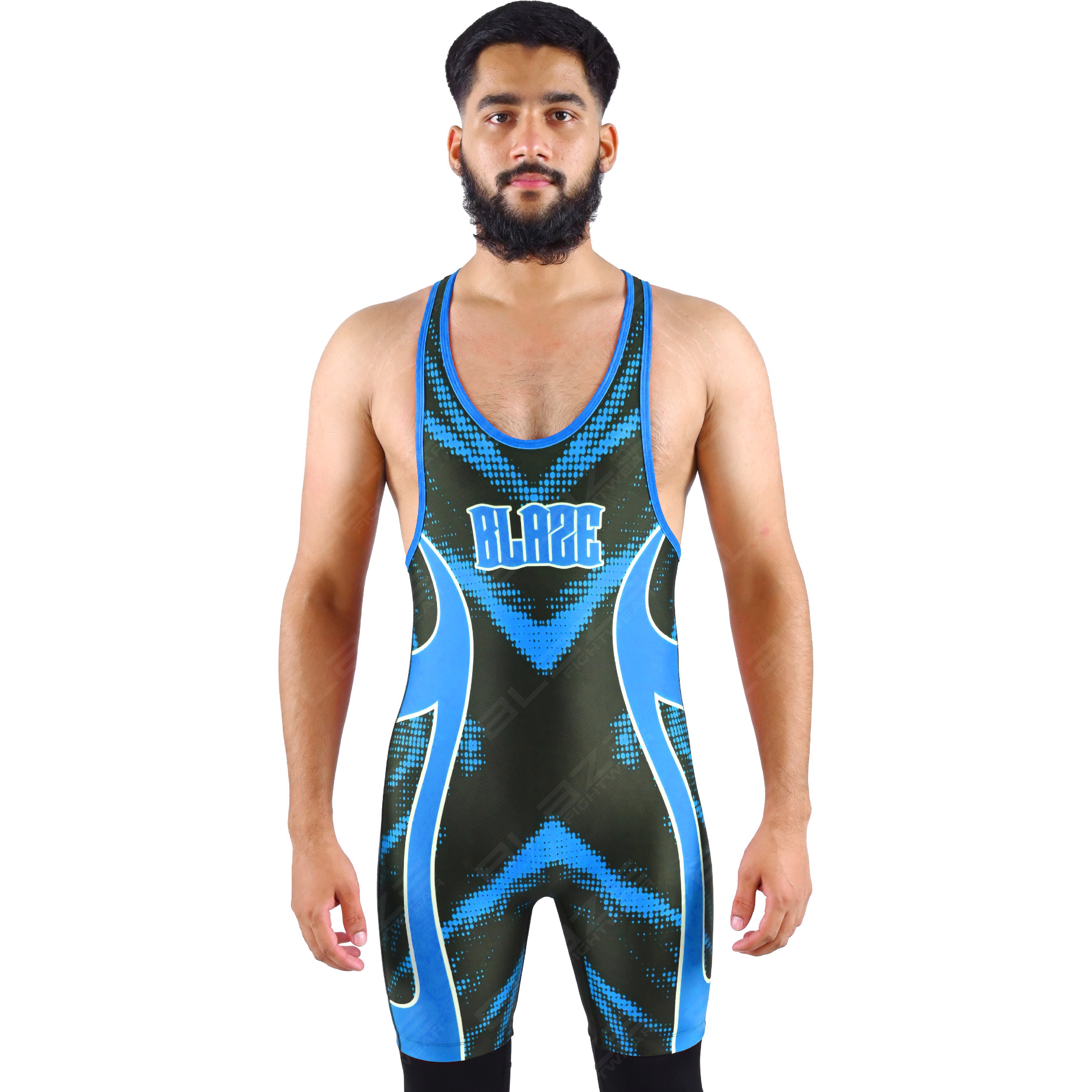 OEM men's high-elastic powerlifting singlet, one-piece style with an elegant knitted texture. - view 3