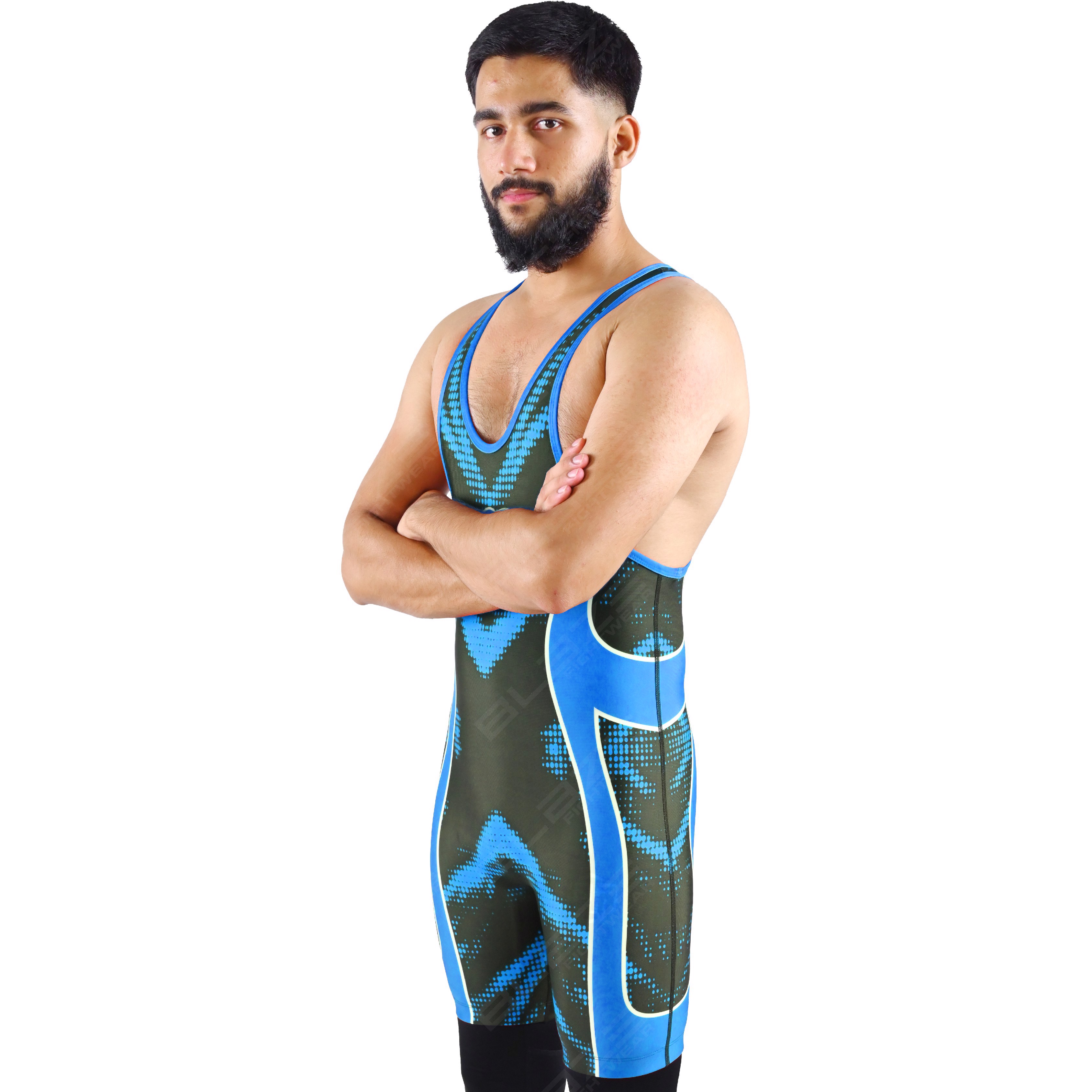 OEM men's high-elastic powerlifting singlet, one-piece style with an elegant knitted texture. - view 4