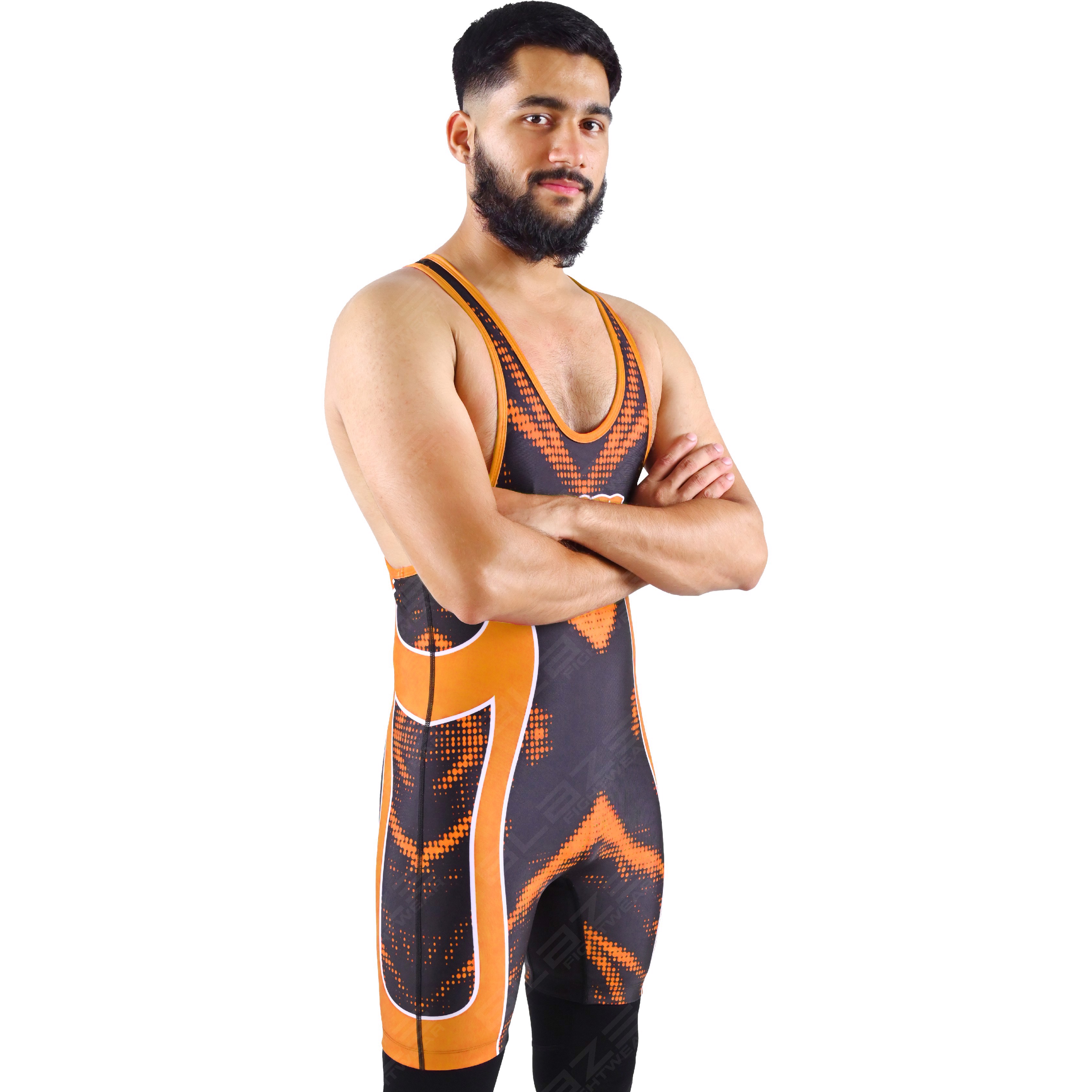  OEM men's high-stretch powerlifting singlet, one-piece design featuring a sleek knitted texture. - view 2