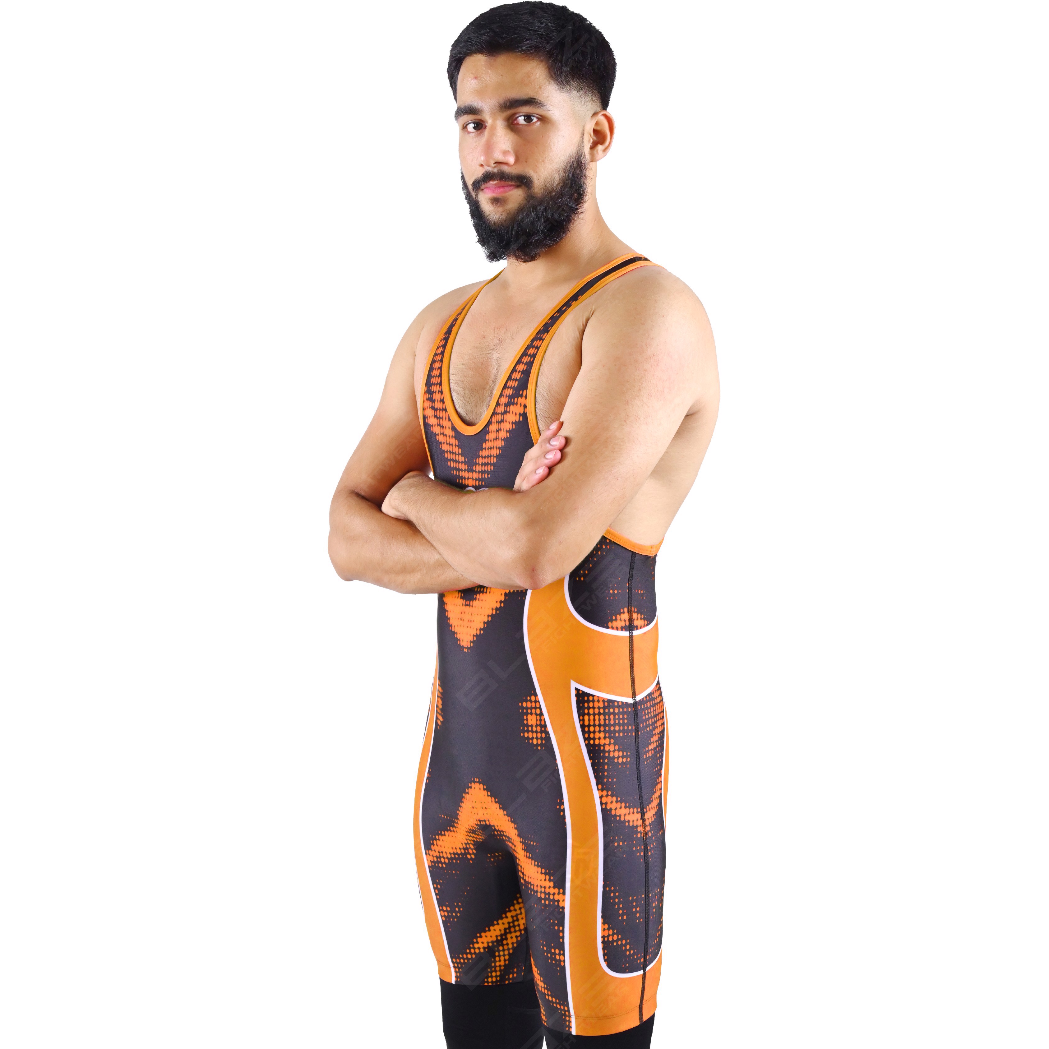  OEM men's high-stretch powerlifting singlet, one-piece design featuring a sleek knitted texture. - view 7
