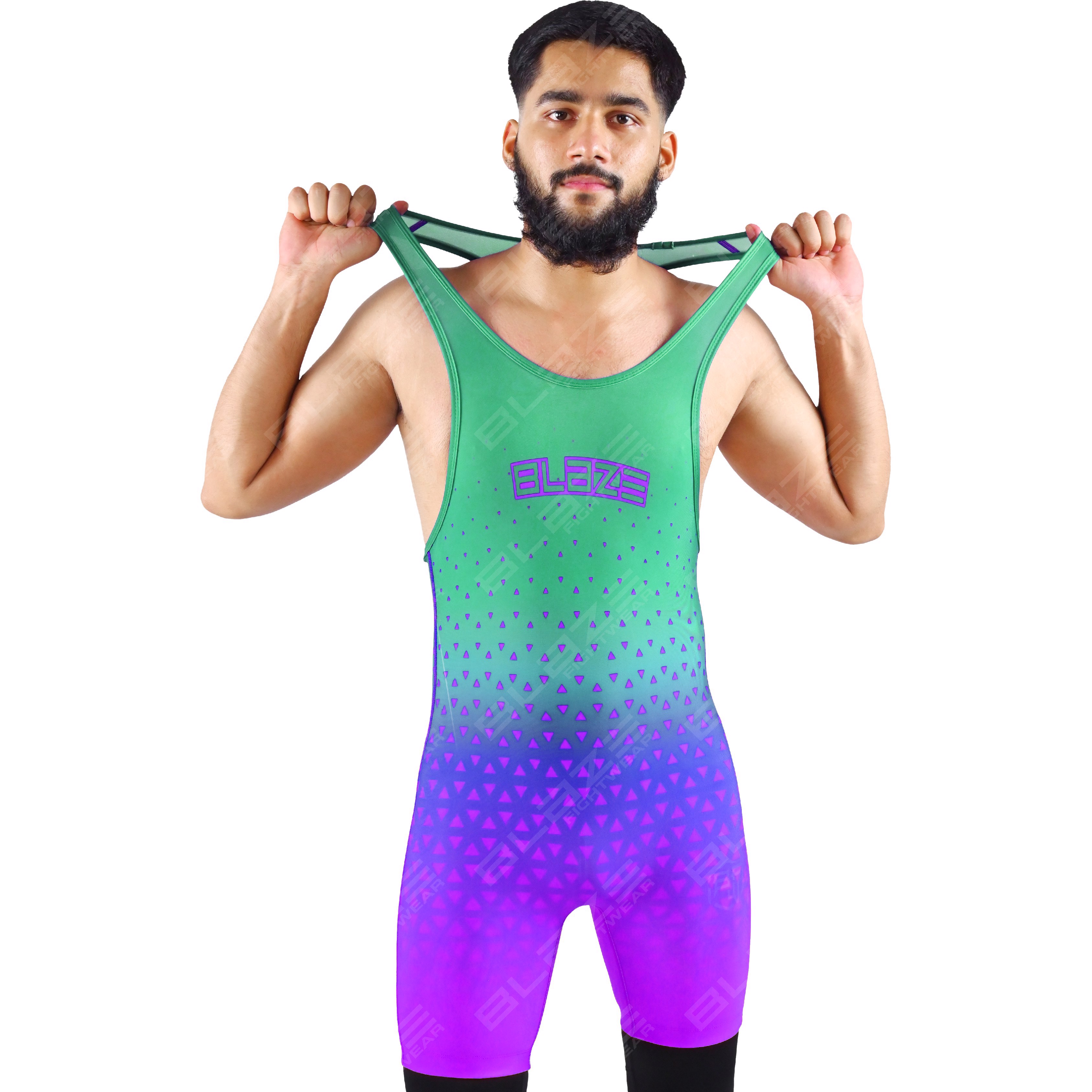OEM men's high-elastic powerlifting singlet, one-piece outfit with a modern knitted texture. - view 12