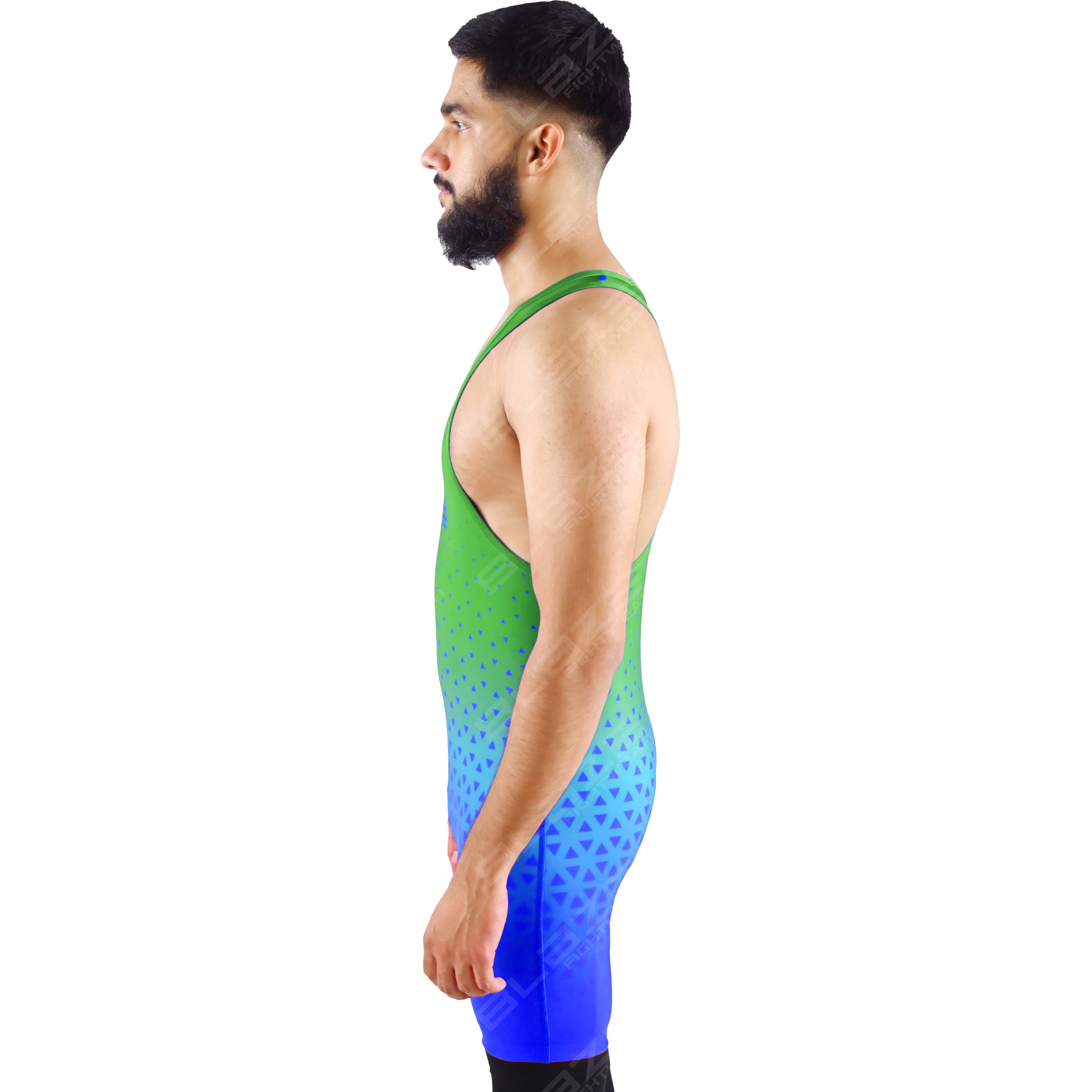  OEM men's high-stretch powerlifting singlet, one-piece garment with a contemporary knitted texture.