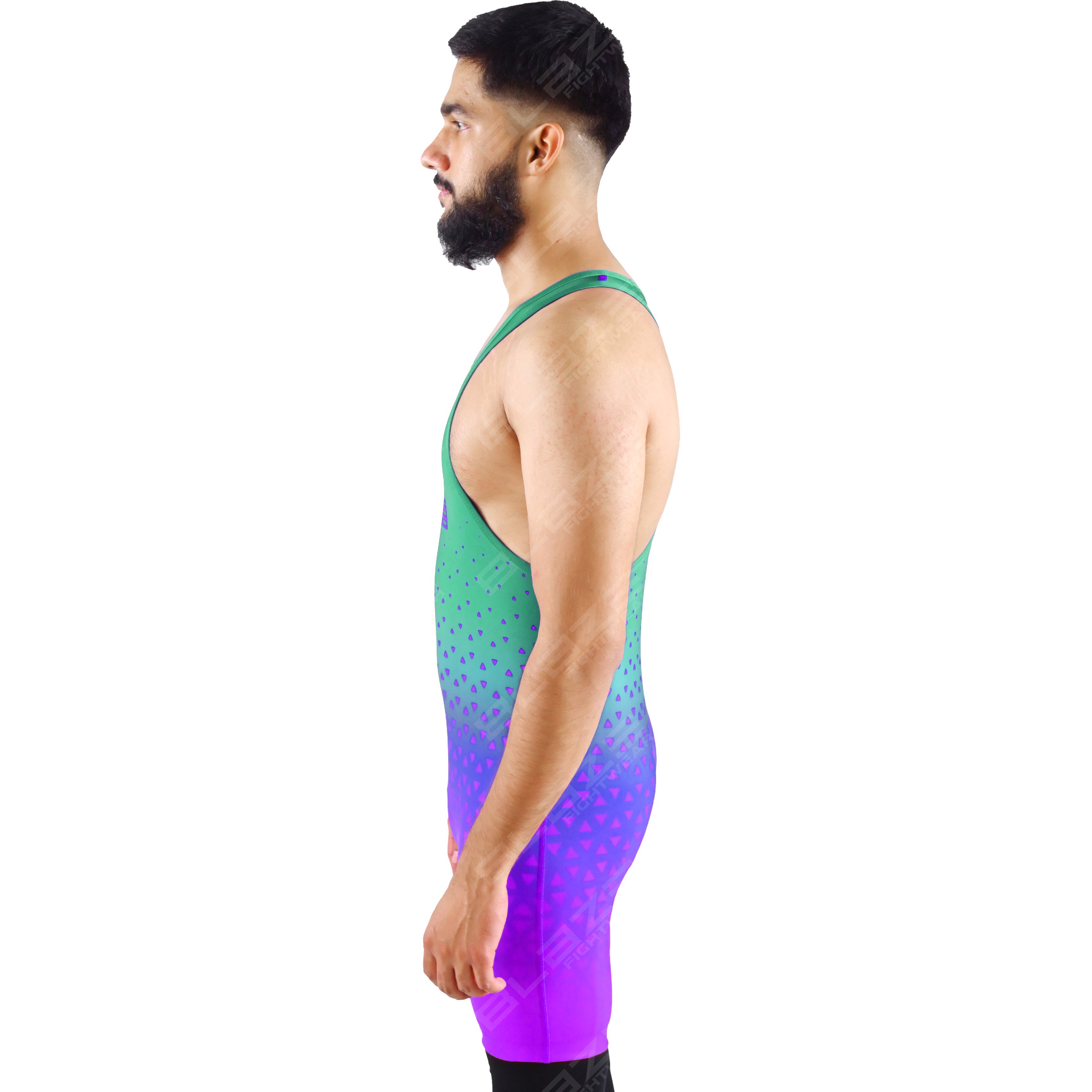 OEM men's high-stretch powerlifting singlet, one-piece design with a stylish knitted finish. - view 2