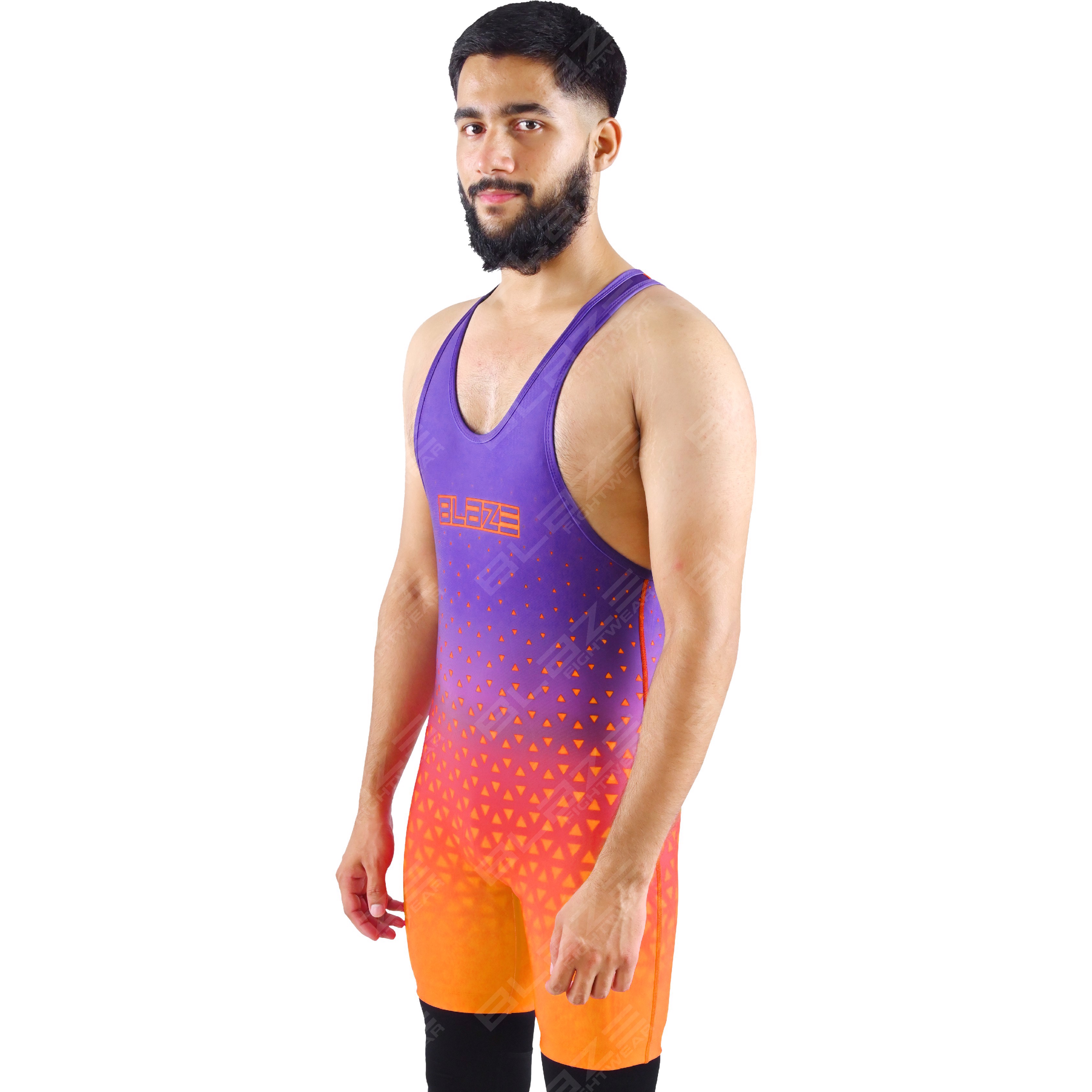  OEM men's high-elastic powerlifting singlet, one-piece style with an elegant knitted finish. - view 2