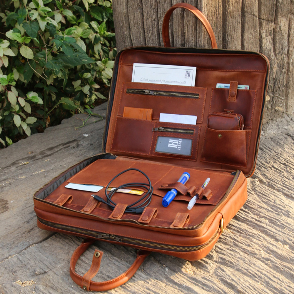 Double compartment Leather laptop bag, leather briefcase bag, business bag, leather bag - view 8