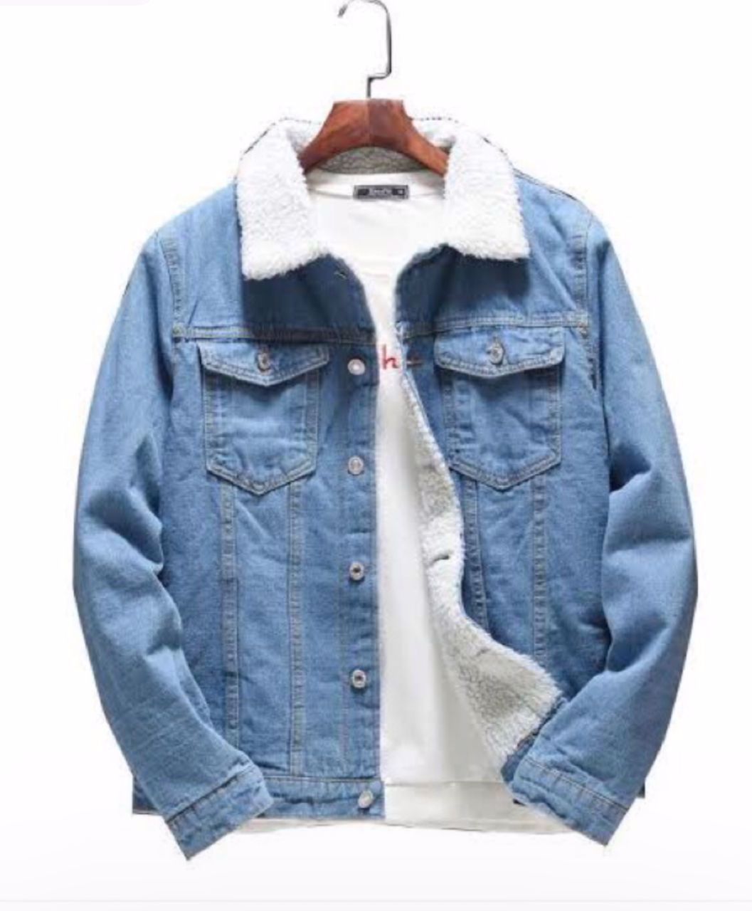 High Quality Stylish  Denim Jacket With fur On Back And Collar Non- Stretch Fabric  - view 2