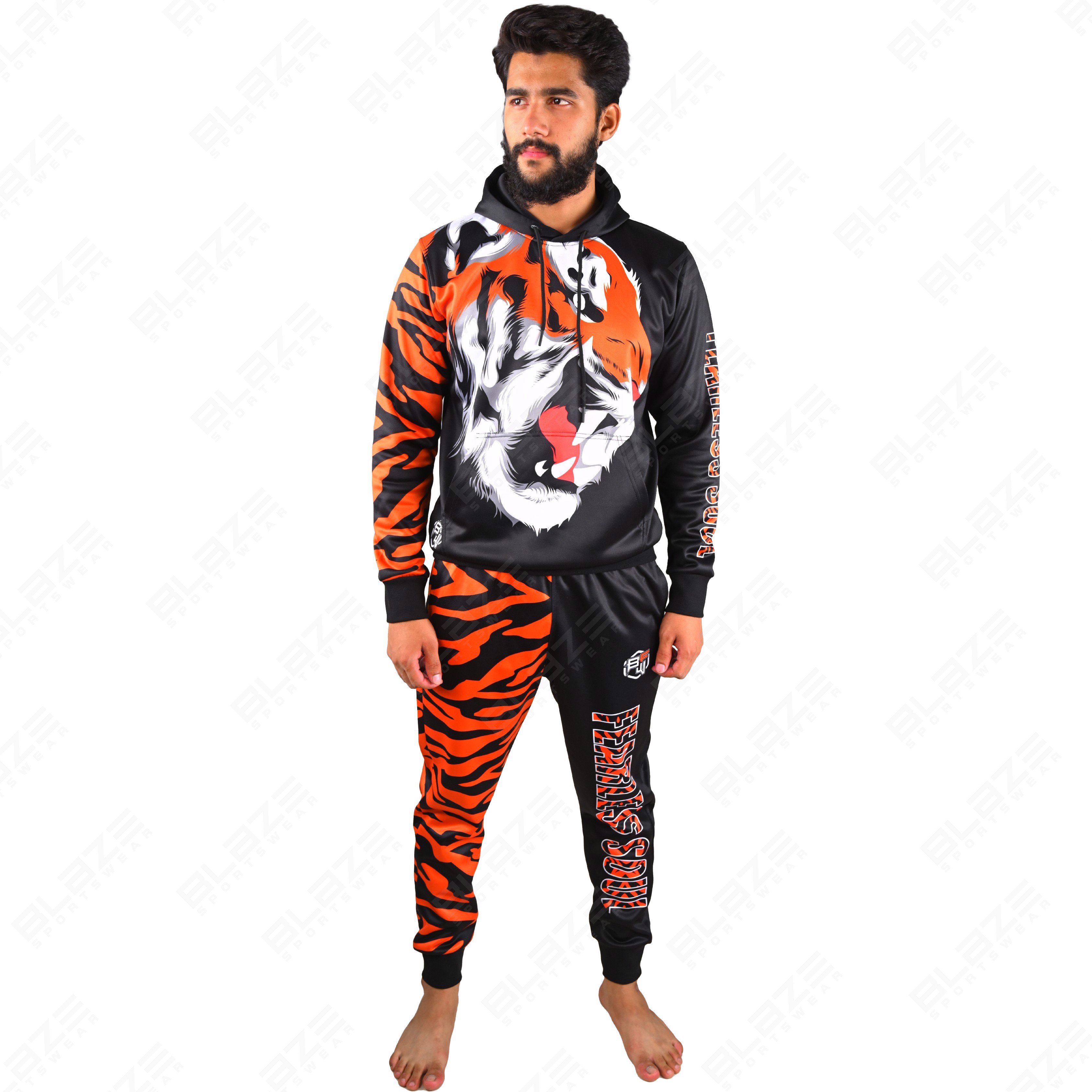 Custom men's slim-fit knitted tracksuit with sublimation and embroidered print, OEM available. - view 14