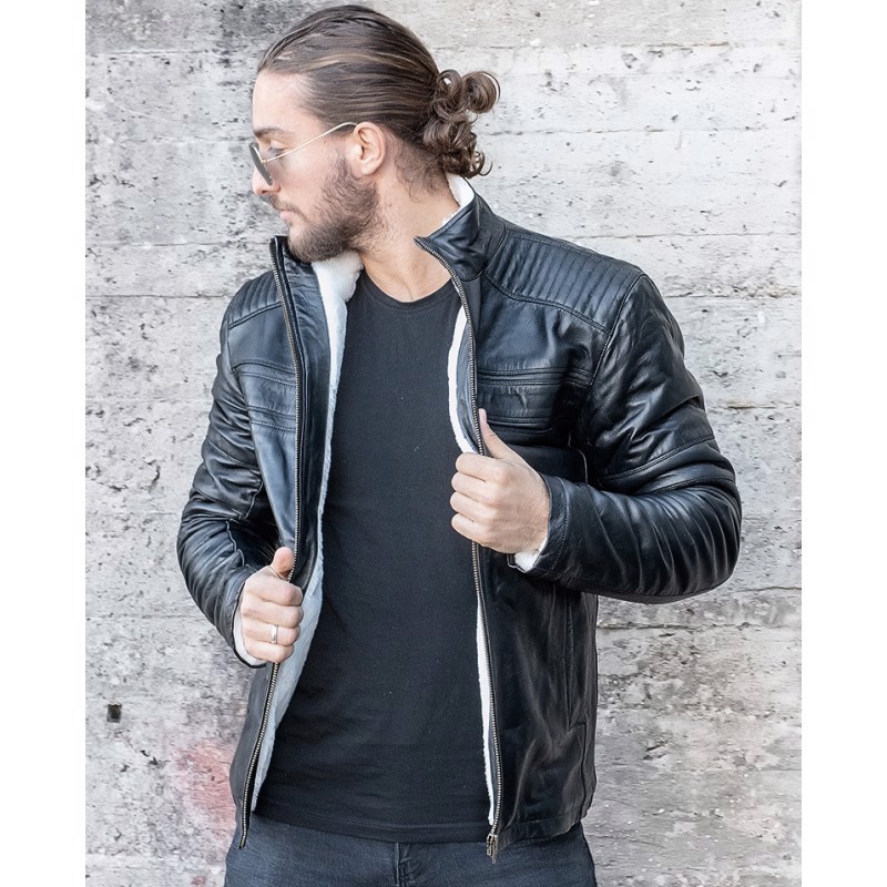 SUPREME AV8 TAYLOR SHEARLING BLACK WINTER LEATHER JACKET - view 3