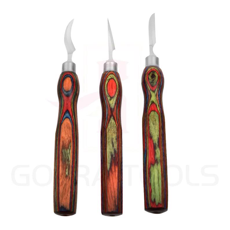 Wood Carving Stainless Steel 3 Pcs Set with PVC Pouch 