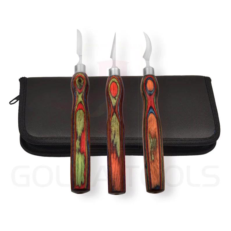 Wood Carving Stainless Steel 3 Pcs Set with PVC Pouch  - view 3