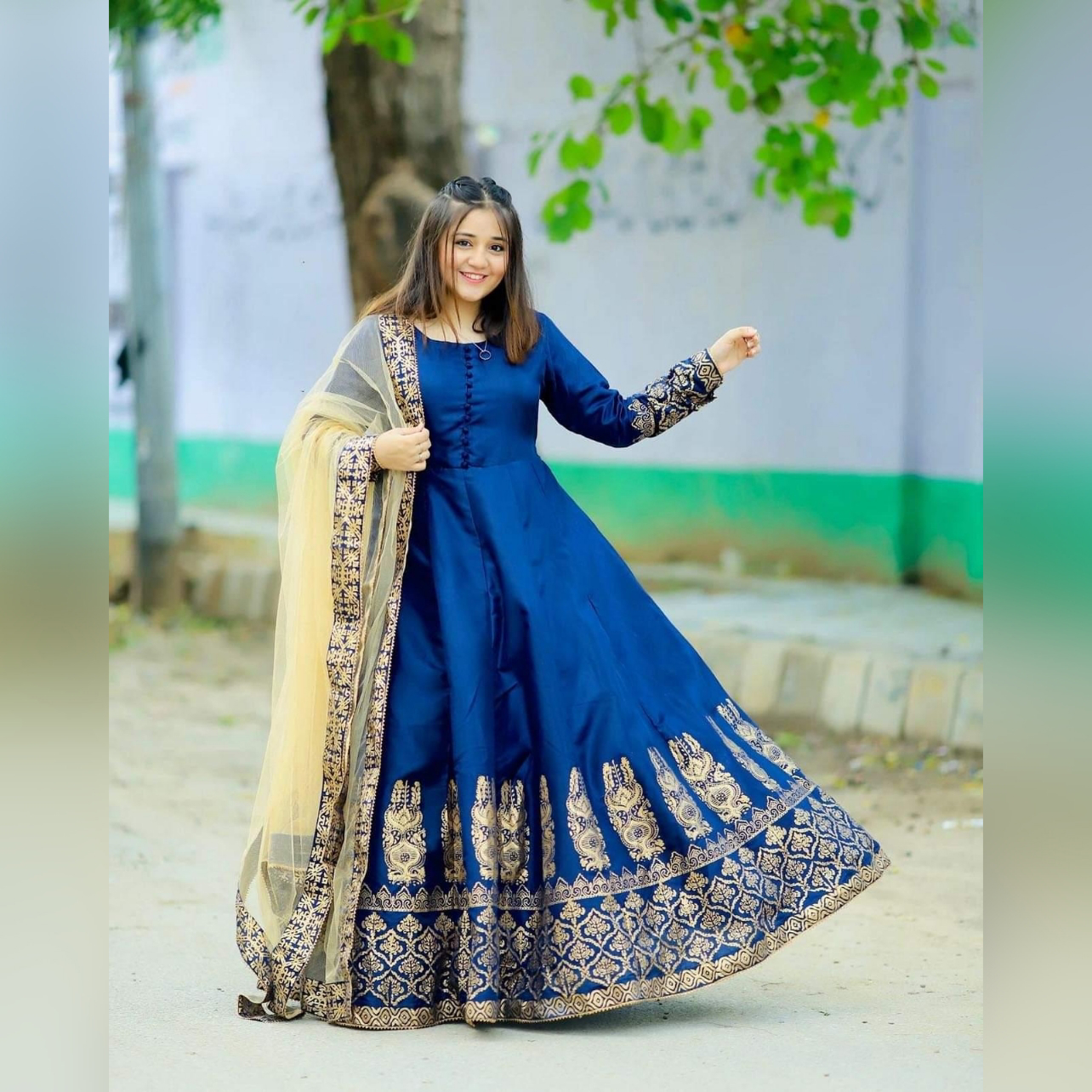  High Quality Traditional Blue Pearls Maxy Dress 