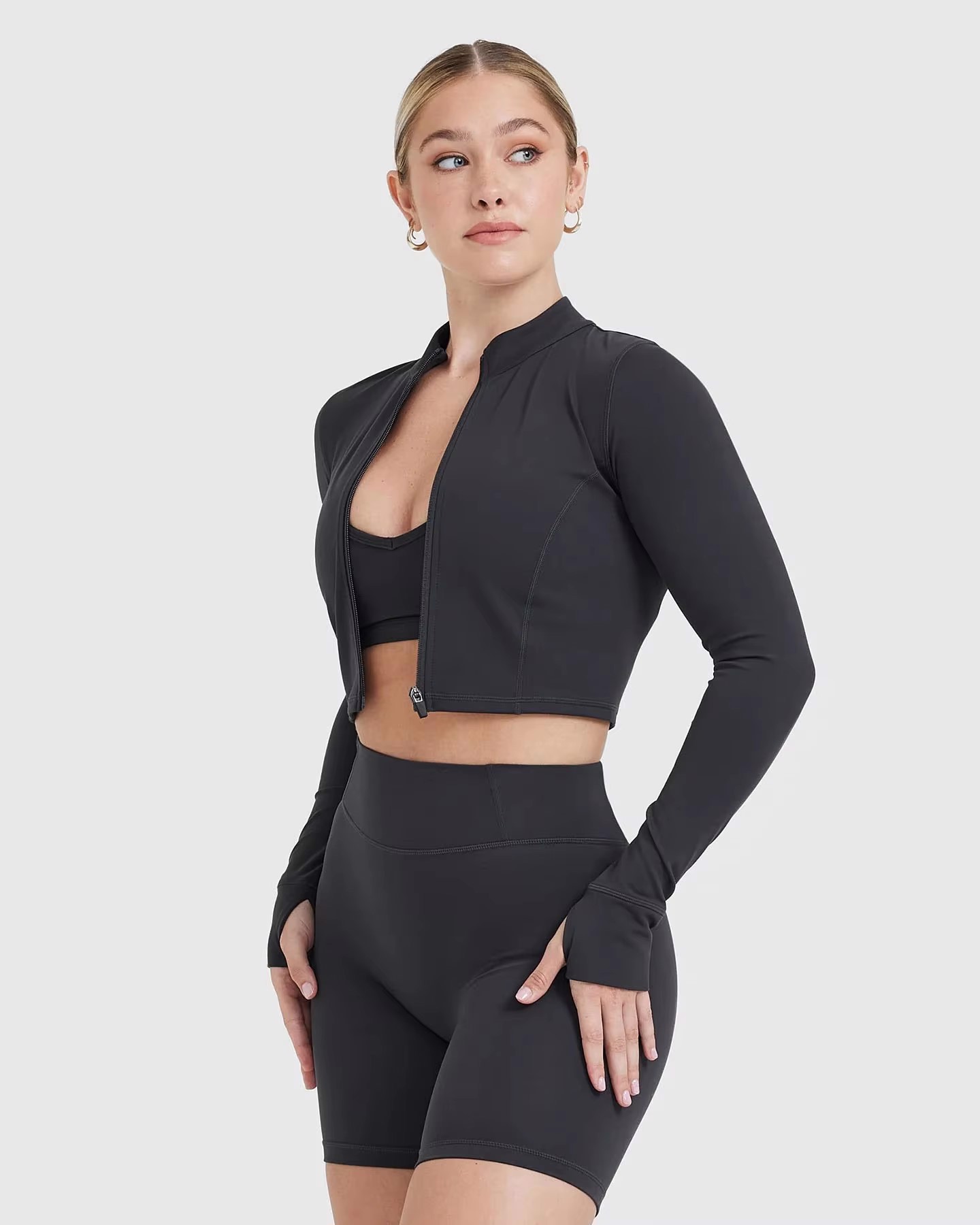 Women Zipper Workout Fitness Clothes Sports Jacket Long Sleeves Women Yoga Crop Tops yoga zipper - view 4