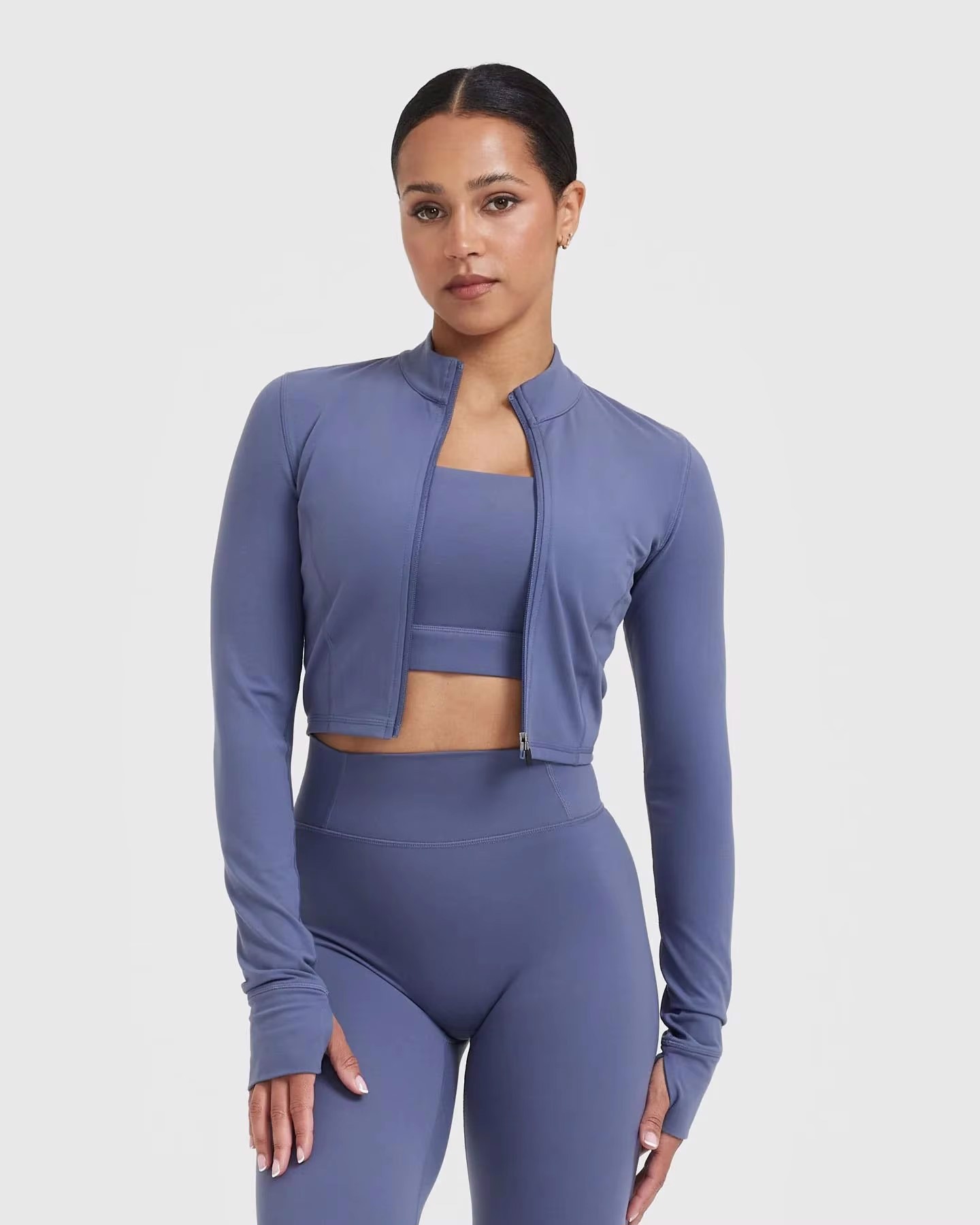 Women Zipper Workout Fitness Clothes Sports Jacket Long Sleeves Women Yoga Crop Tops yoga zipper - view 5