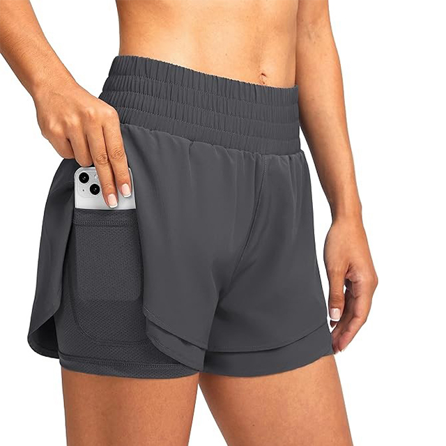 High Waisted Running Shorts Sporty Athletic Shorts Custom Logo Elastic Woman  Gym Shorts with Pocket