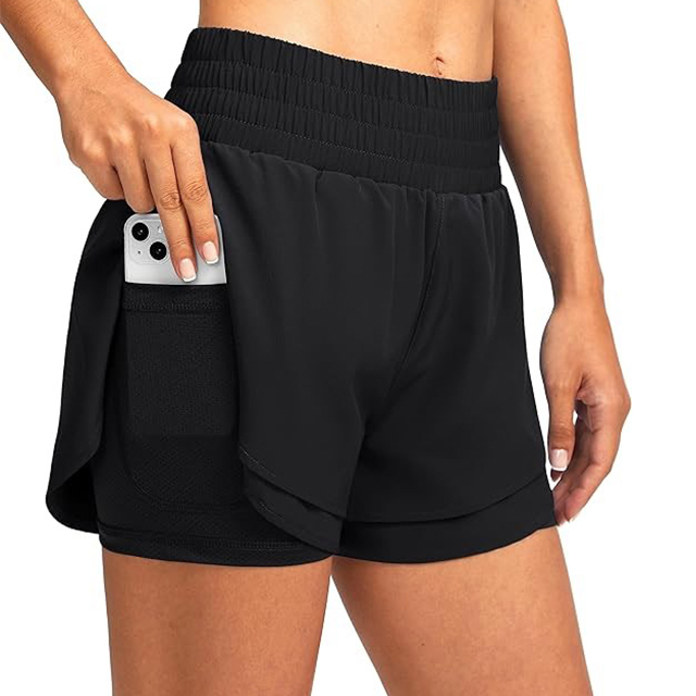 High Waisted Running Shorts Sporty Athletic Shorts Custom Logo Elastic Woman  Gym Shorts with Pocket - view 4