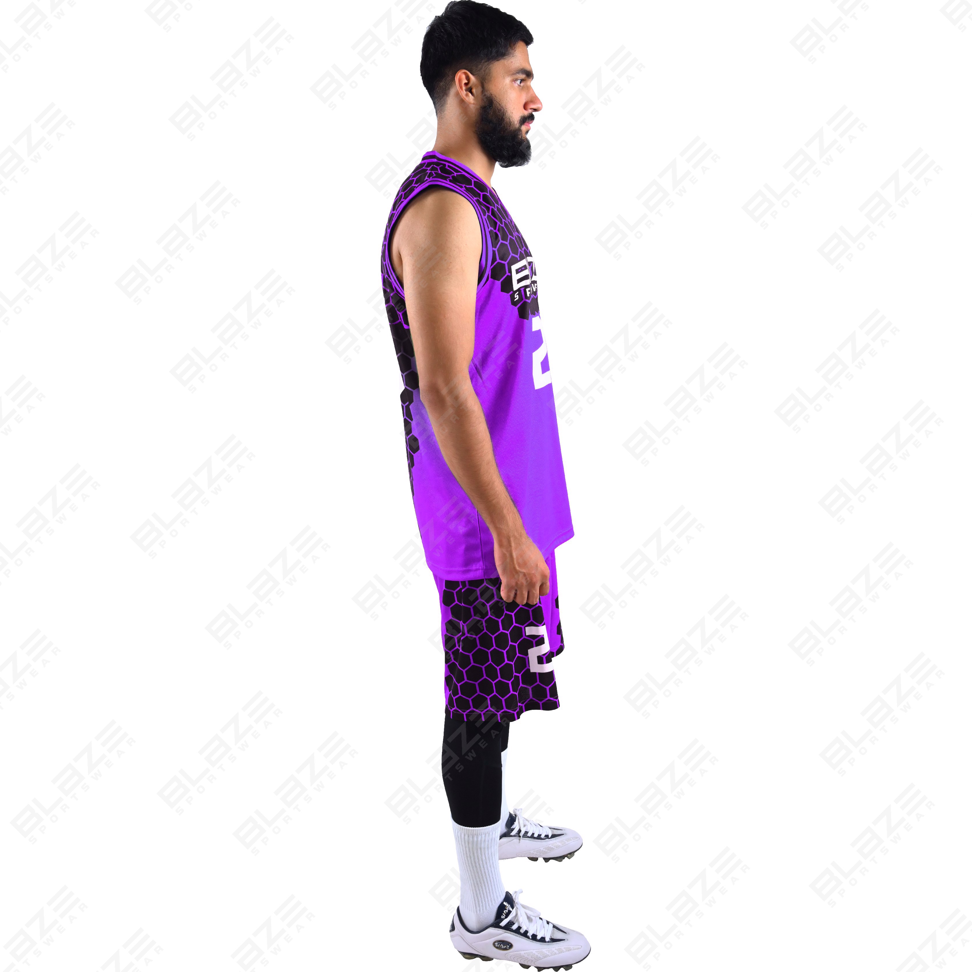  Custom 100% polyester basketball uniform with a sleek design for players, featuring a modern kit. - view 2