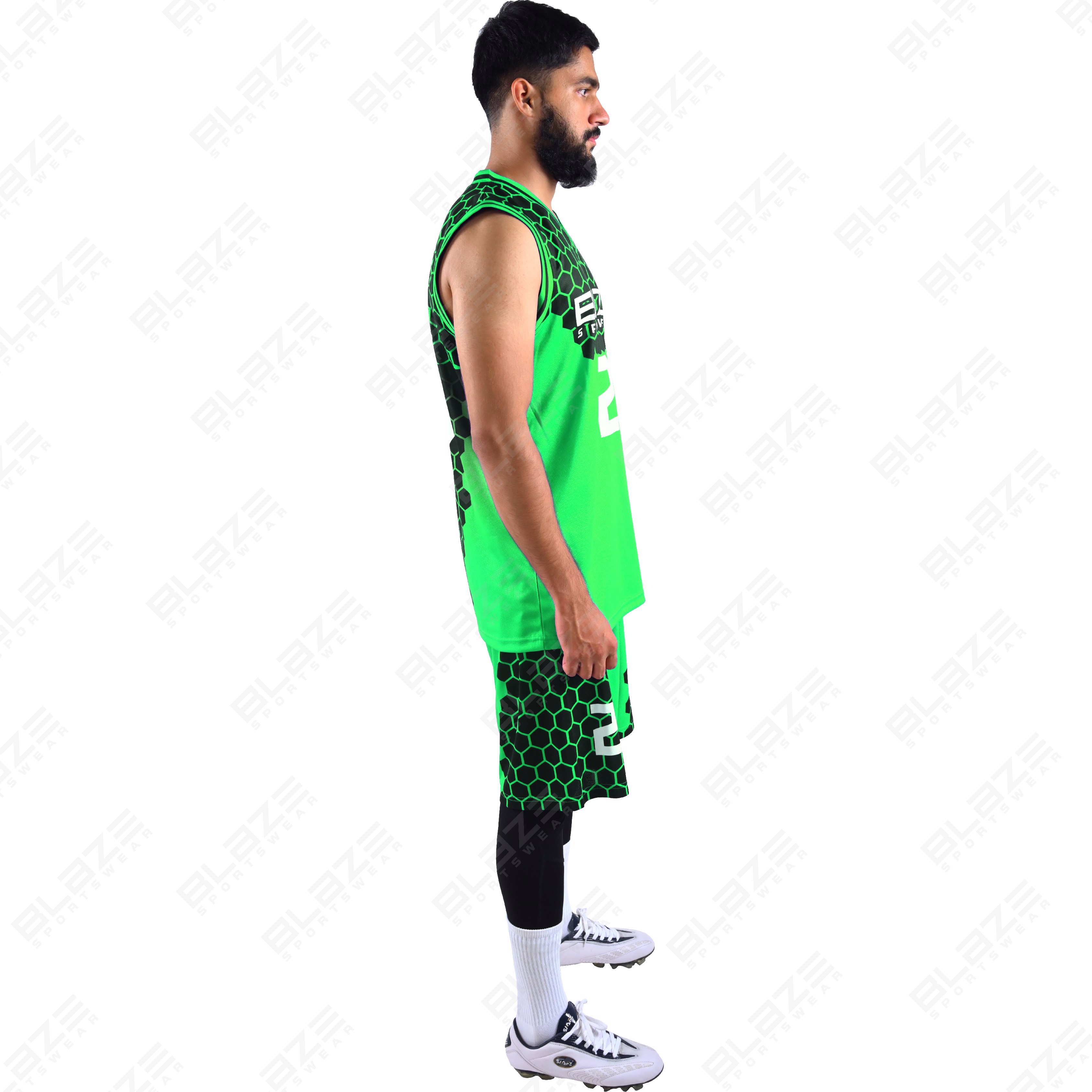 100% polyester custom basketball uniform with a sleek design for players, featuring a modern kit. - view 7