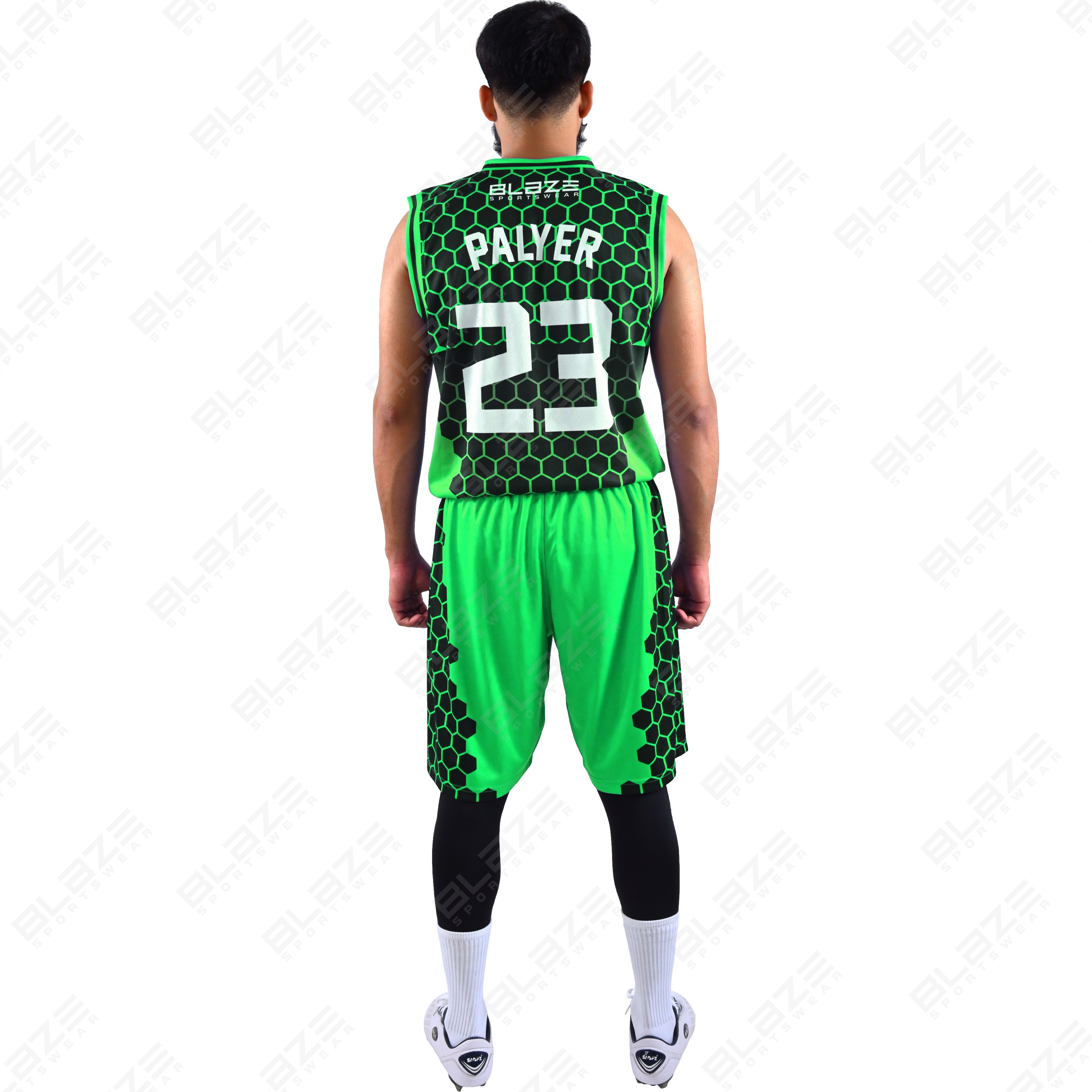100% polyester custom basketball uniform with a sleek design for players, featuring a modern kit. - view 8