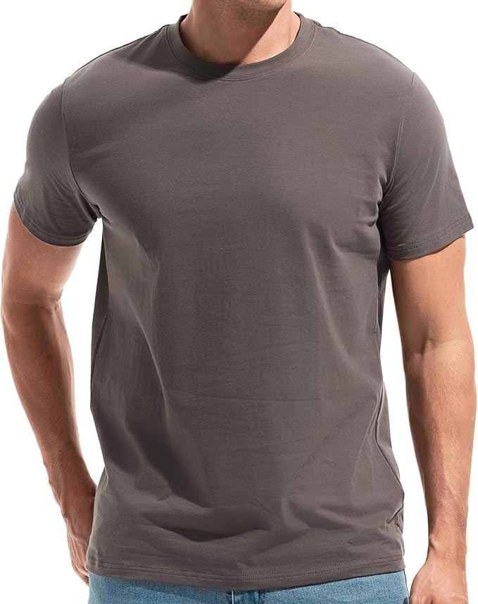 Mens T Shirt - Short Sleeve Crew Neck Soft Fitted Elastic Tees Fresh Classic Tshirts Color 20+