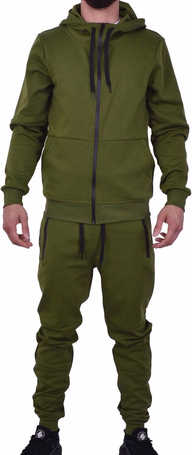  Men's Athletic Sports Casual 2 Piece Solid Color Tracksuit Hoodie Jogger Pants Sweatsuit Set