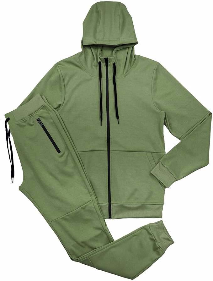  Men's Athletic Sports Casual 2 Piece Solid Color Tracksuit Hoodie Jogger Pants Sweatsuit Set - view 2