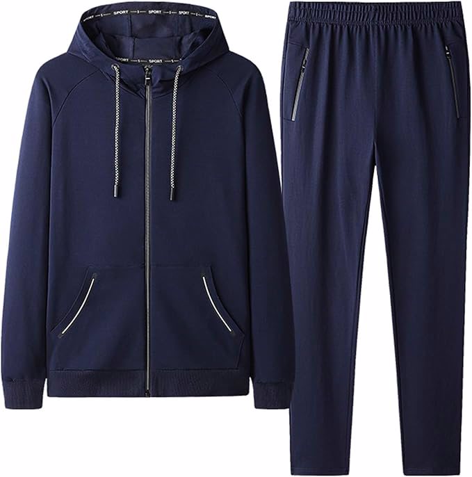 Men's Athletic Tracksuit Casual 2 Piece Running Jogging Track Suit Sets Long Sleeve Full Zip Hooded