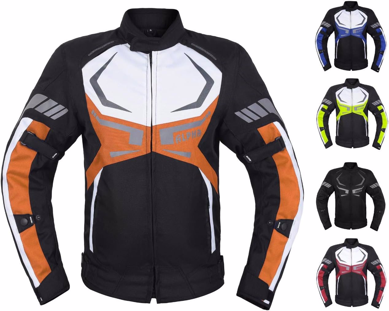 MOTORCYCLE JACKET MENS CE ARMORED BIKERS RIDING RACING WATERPROOF ALL SEASON JACKET (ORANGE, MEDIUM)