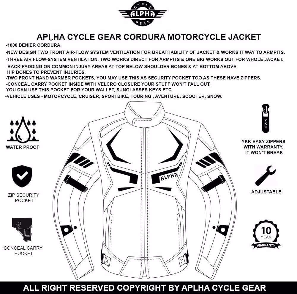 MOTORCYCLE JACKET MENS CE ARMORED BIKERS RIDING RACING WATERPROOF ALL SEASON JACKET (ORANGE, MEDIUM) - view 4