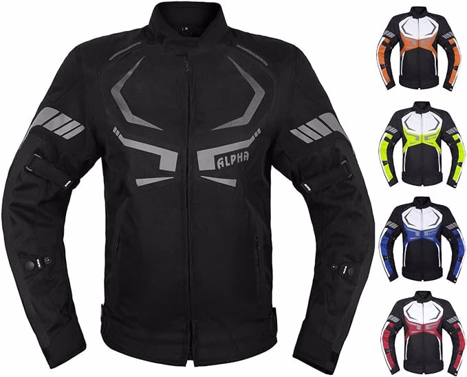 MOTORCYCLE JACKET MENS CE ARMORED BIKERS RIDING RACING WATERPROOF ALL SEASON JACKET (BLACK, 3X-LARGE