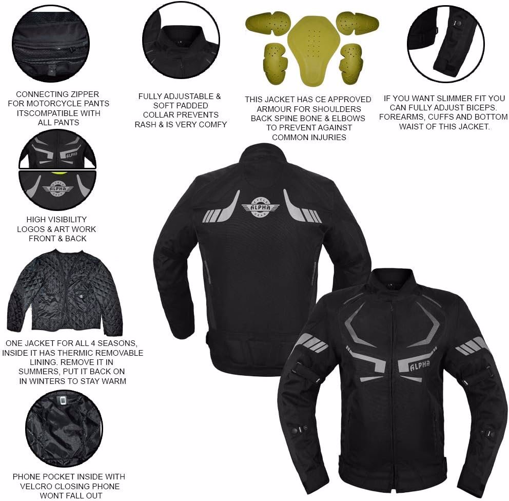 MOTORCYCLE JACKET MENS CE ARMORED BIKERS RIDING RACING WATERPROOF ALL SEASON JACKET (BLACK, 3X-LARGE - view 3