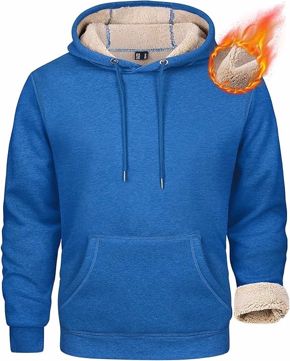 Men's Heavy Hoodie Sherpa Fleece Lined Pullover Thick Winter Hooded Sweatshirt