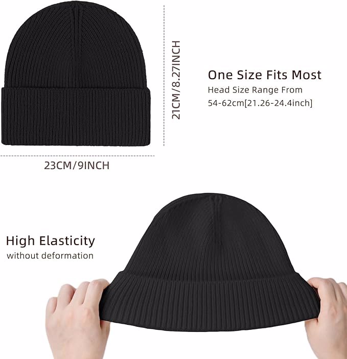 Thick Knitted Beanie for Men Women Cuffed Plain Hat Winter Slouchy Ski Beanies - view 2