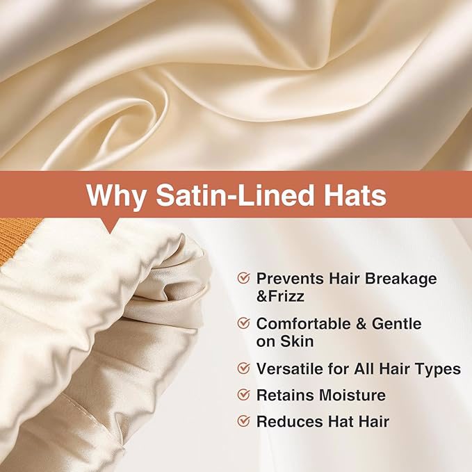 Satin Lined Beanie Hats for Women Men Knit Acrylic Beanie Winter Hat Silk Lining Soft Slouchy Warm  - view 2