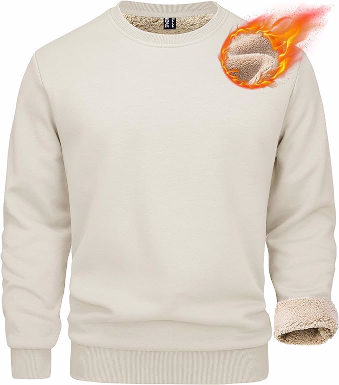 Men's Sherpa Lined Sweatshirts Fleece Pullover Basic Tops Warm Crewneck Winter Sweatshirt