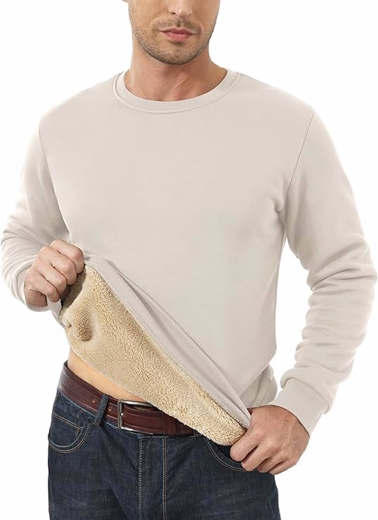 Men's Sherpa Lined Sweatshirts Fleece Pullover Basic Tops Warm Crewneck Winter Sweatshirt - view 2