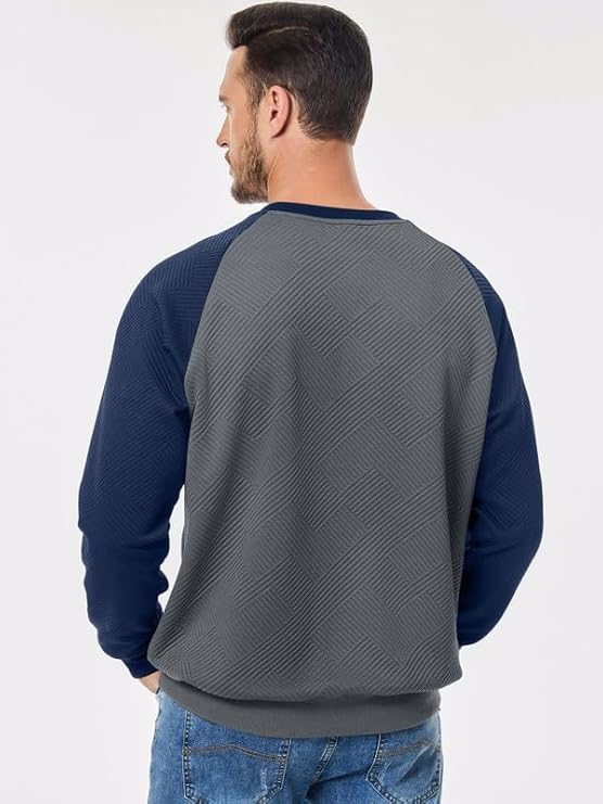 Men's Fall Crewneck Sweatshirts Patchwork Long Sleeve Geometric Texture Casual Pullover Shirt - view 2
