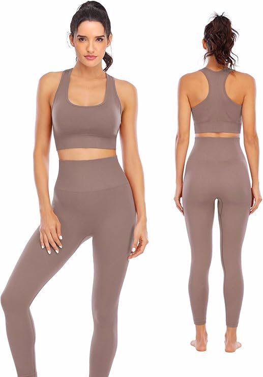 Workout Sets for Women 2 Piece High Waisted Seamless Leggings with Padded Stretchy Sports Bra Sets G