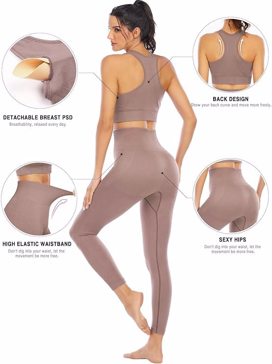 Workout Sets for Women 2 Piece High Waisted Seamless Leggings with Padded Stretchy Sports Bra Sets G - view 2