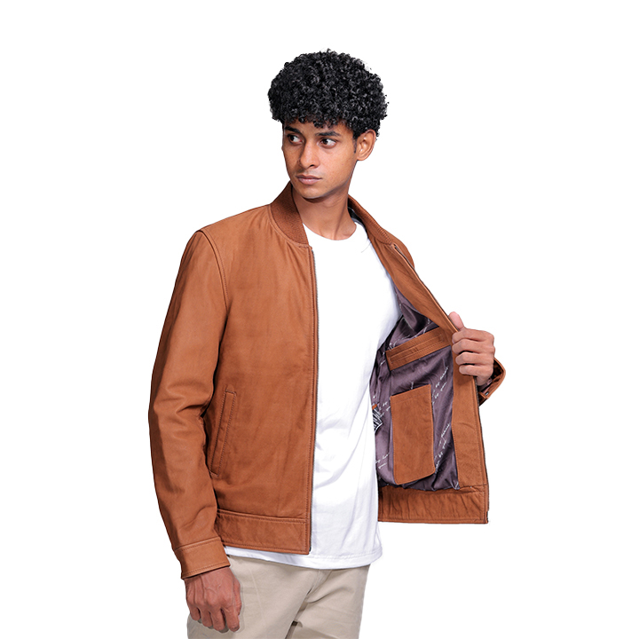 Eugene Brown Suede Leather Bomber Jacket - view 2