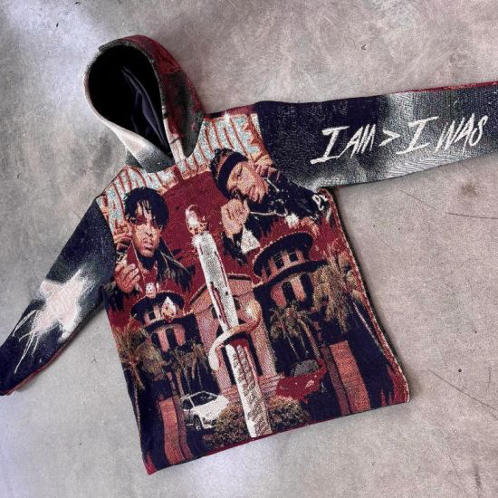 Clothing Manufacturers Custom Streetwear Thick Hoodies  Men′s Woven Tapestry Hoodie Sweater Hoodie - view 4