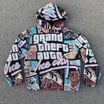Clothing Manufacturers Custom Streetwear Thick Hoodies  Men′s Woven Tapestry Hoodie Sweater Hoodie - view 8