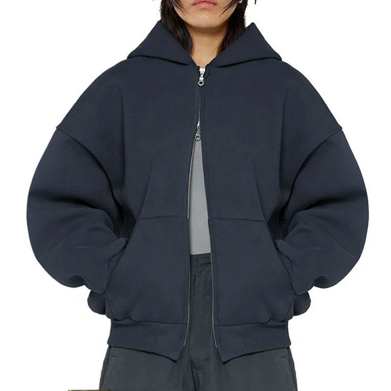 Custom Zip up Hoodie Unisex Boxy Zipper Blanks 500 Gsm  Heavyweight Fleece  - view 4