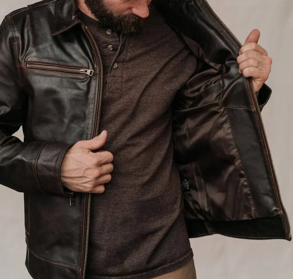 Men’s Flight Leather Jacket Made Of Leather And Has  A Stylish Shirt-Style Collar. - view 3
