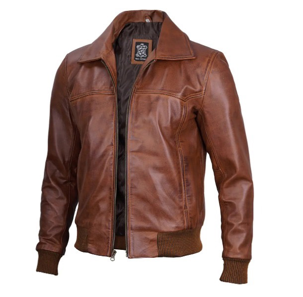 Men's Distressed Leather Bomber Jacket Men's Distressed Leather Bomber Jacket - view 2